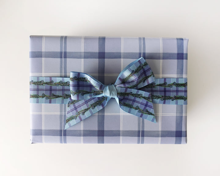 Blue Watercolor Plaid Gift Wrap Sheets
