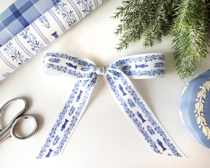 Blue & White Rose Nutcracker Grosgrain Ribbon