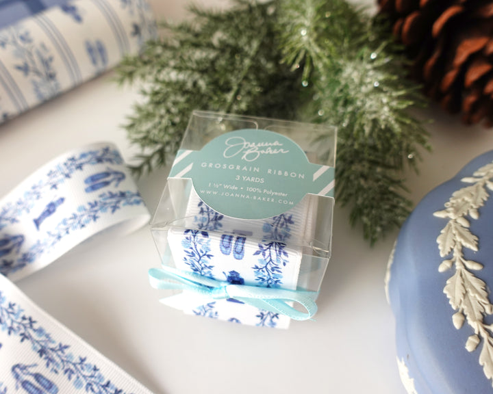 Blue & White Rose Nutcracker Grosgrain Ribbon
