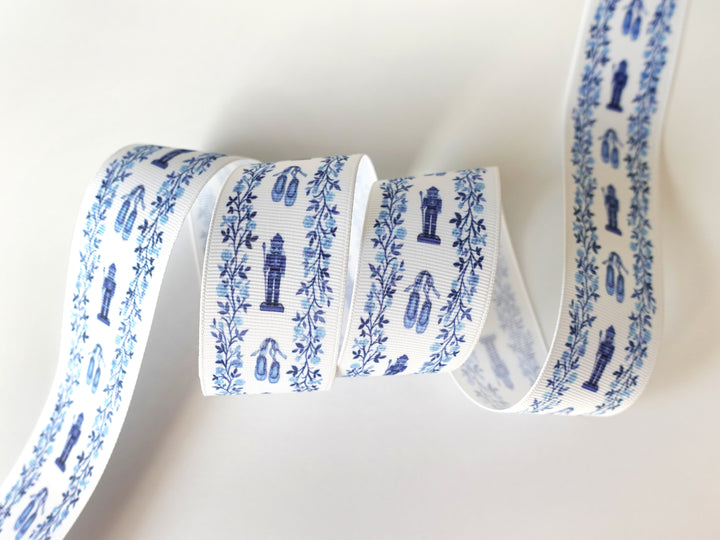Blue & White Rose Nutcracker Grosgrain Ribbon