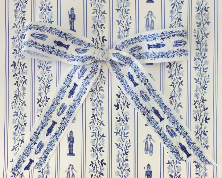Blue & White Rose Nutcracker Grosgrain Ribbon