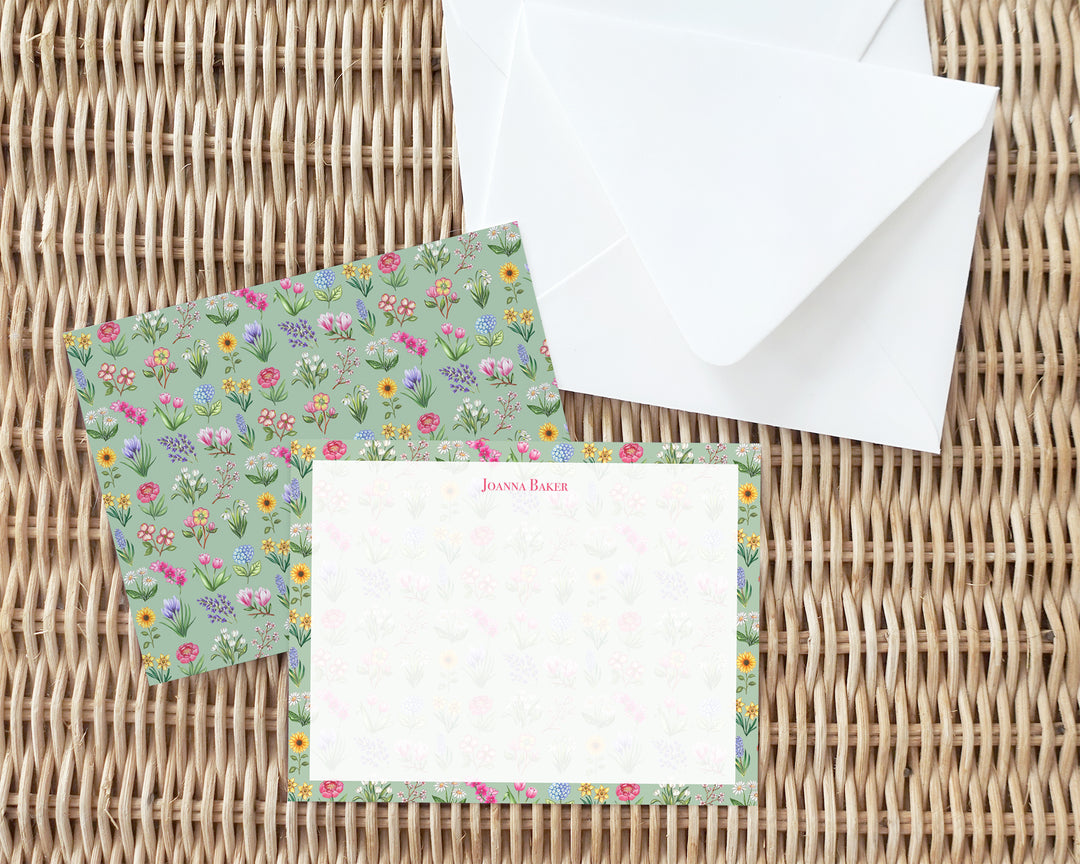 Flower Garden Personalized Note Card Set