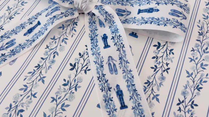 Blue & White Rose Nutcracker Grosgrain Ribbon