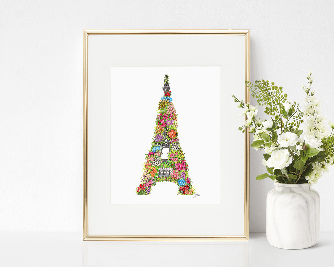 Eiffel Fleurs Illustration Art Print