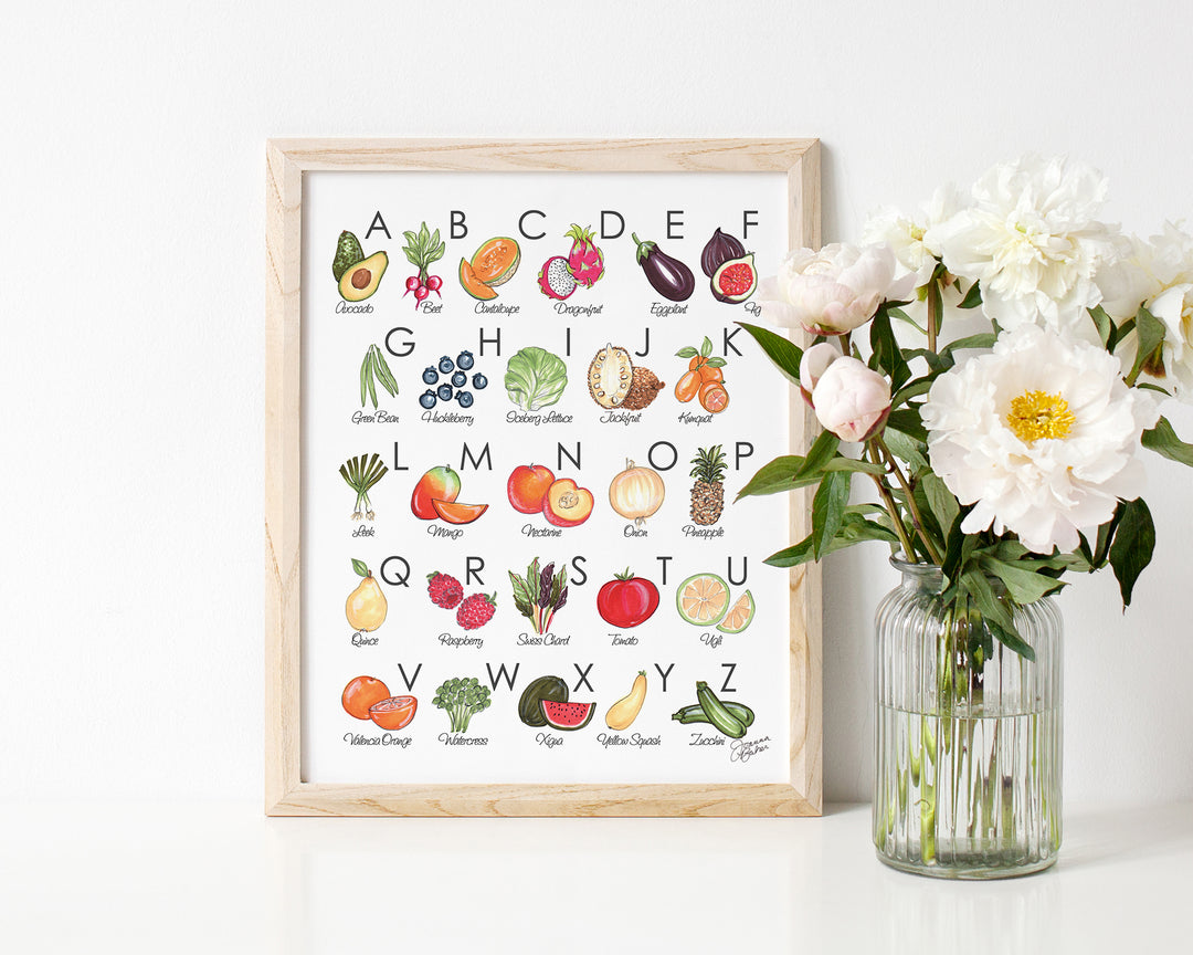 Fruit & Veggie Illustrated Alphabet Art Print