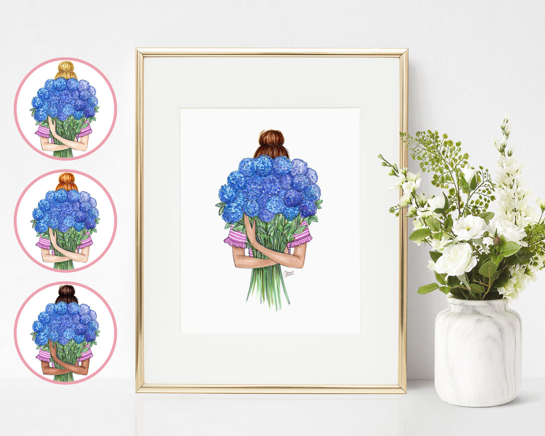 Hydrangea Top Knot Fashion Illustration Art Print