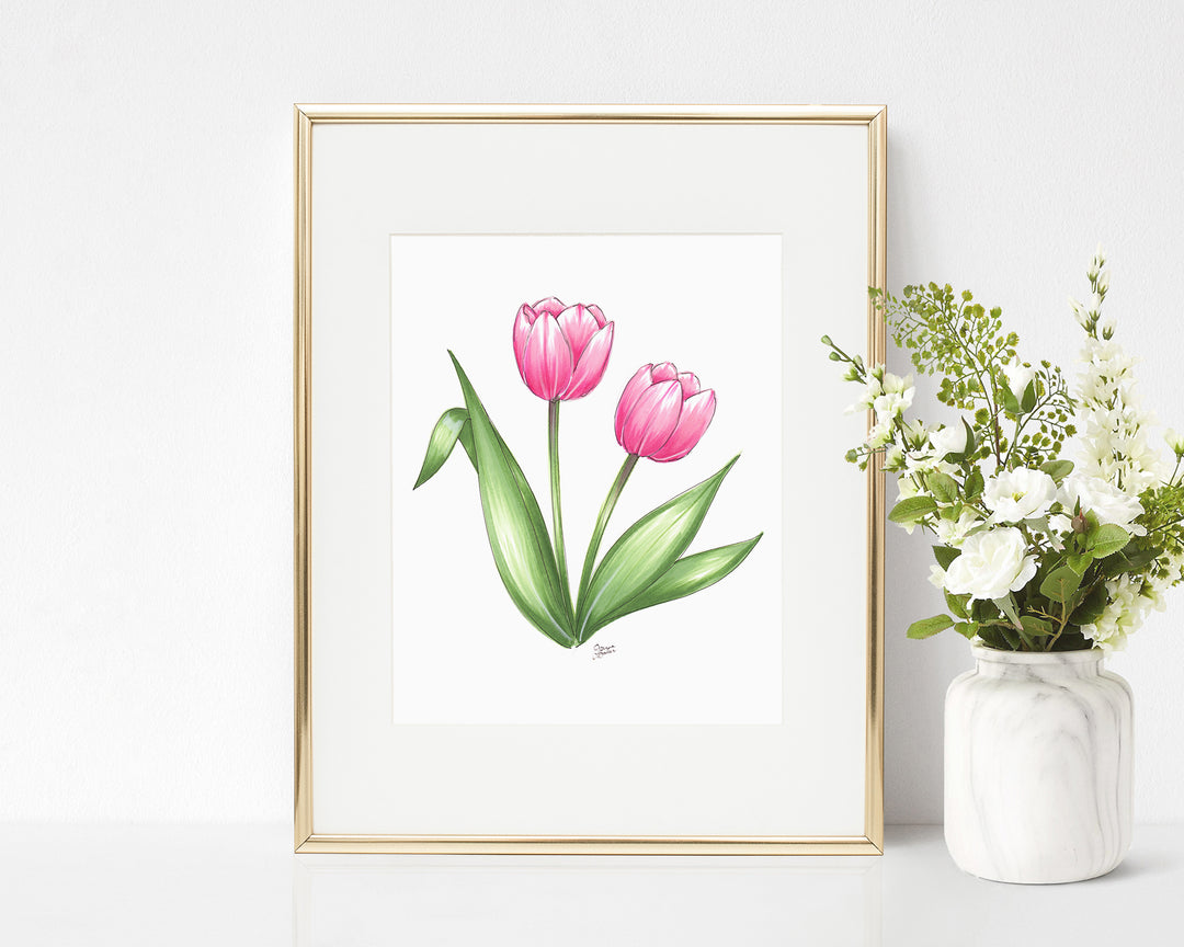 Pink Tulips Illustration Art Print