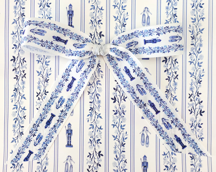 Blue & White Rose Nutcracker Gift Wrap Sheets