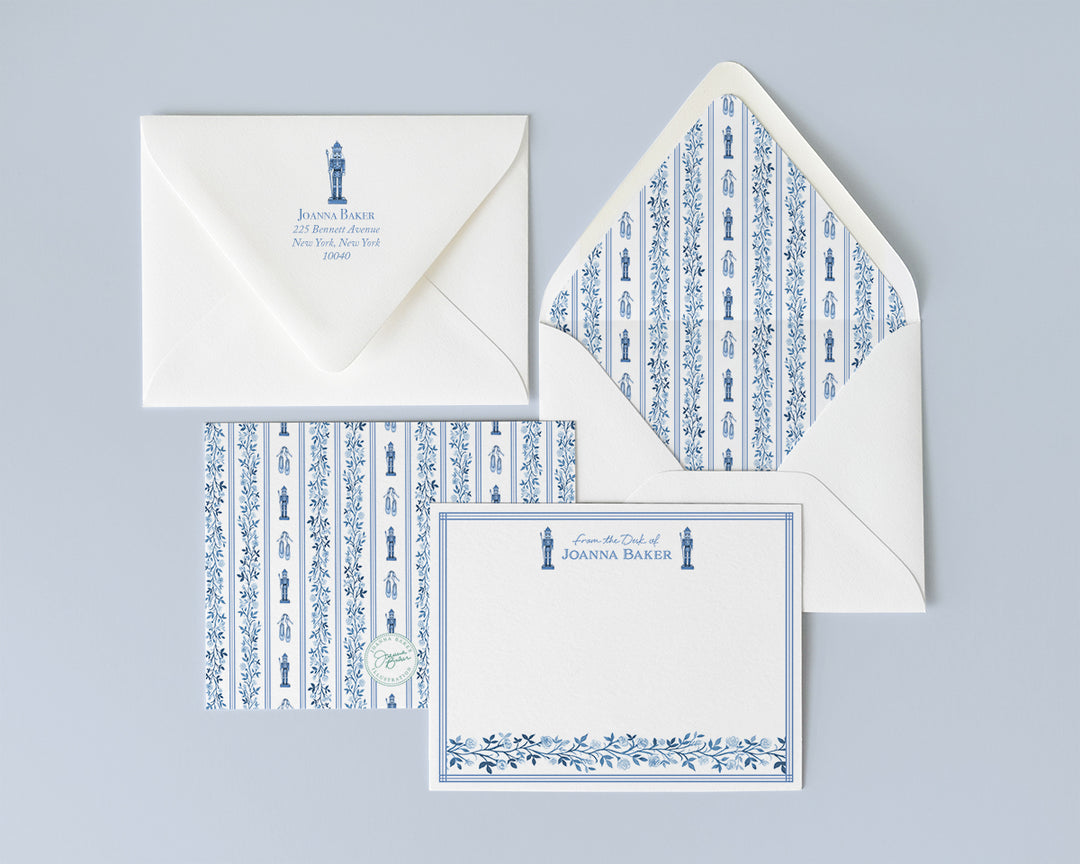 Blue & White Rose Nutcracker Flat Note Cards
