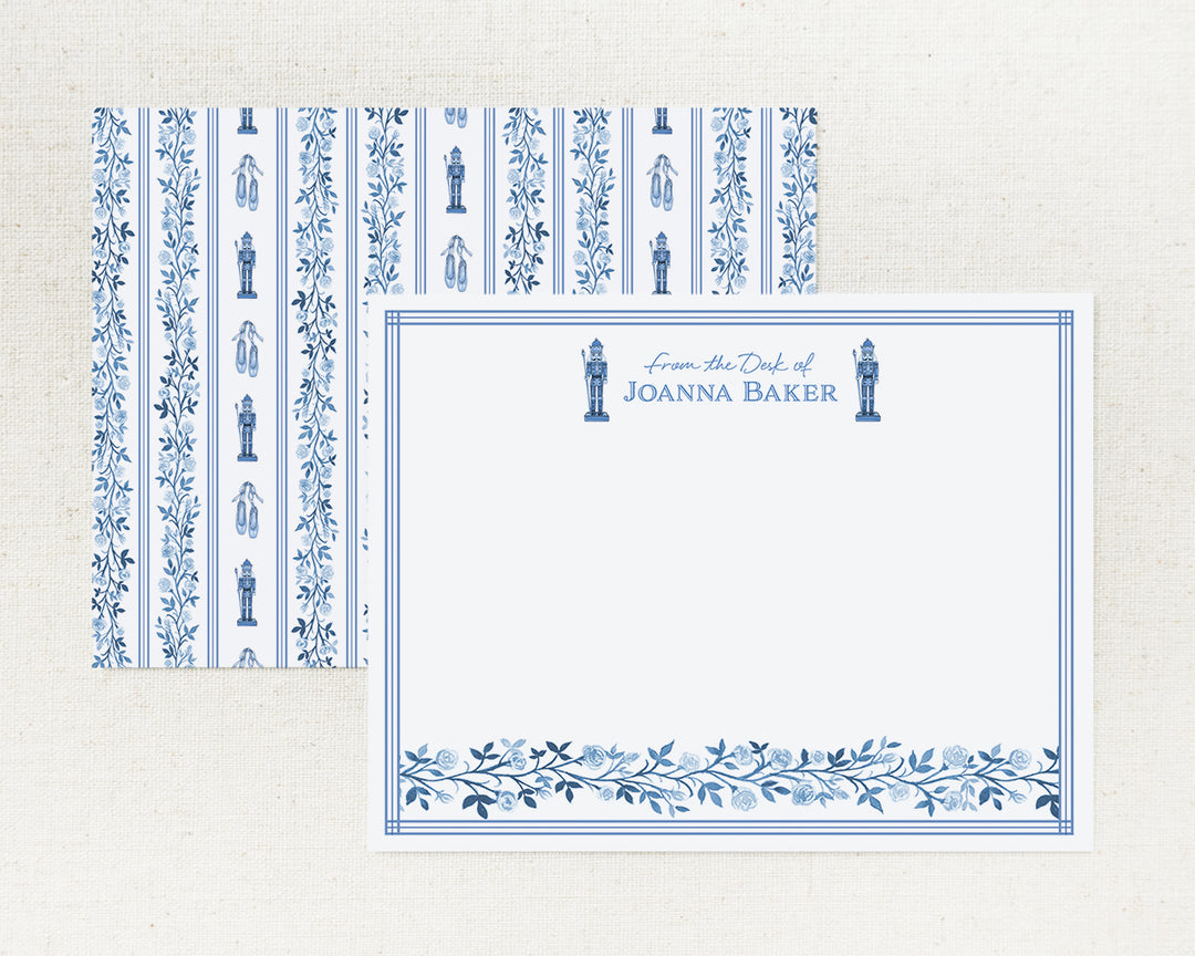 Blue & White Rose Nutcracker Flat Note Cards