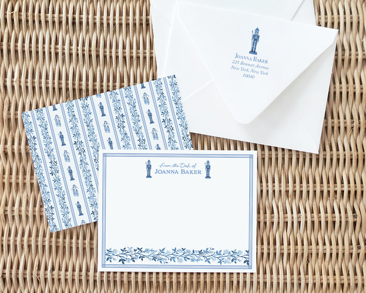 Blue & White Rose Nutcracker Flat Note Cards
