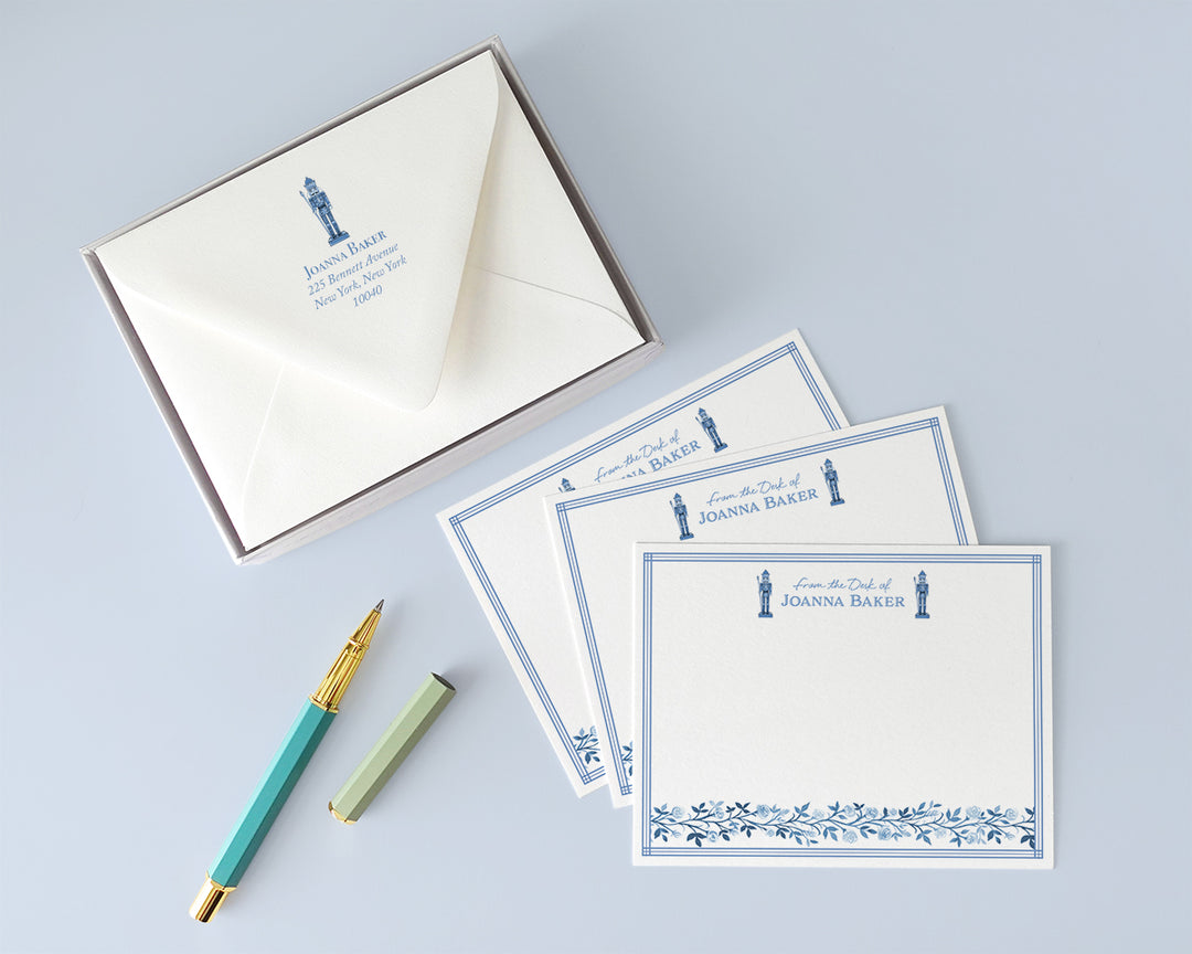 Blue & White Rose Nutcracker Flat Note Cards