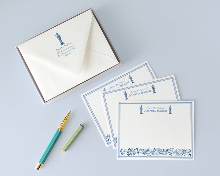 Blue & White Rose Nutcracker Flat Note Cards