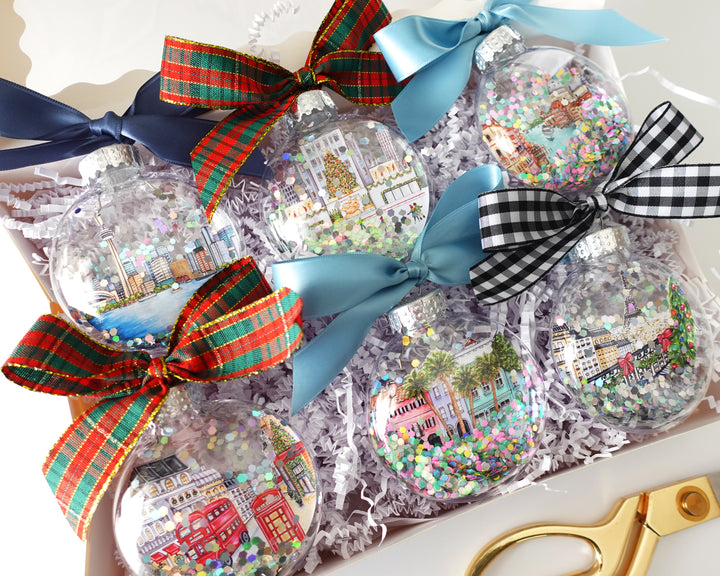 Create Your Own City Glitter Ornament Gift Set of 6