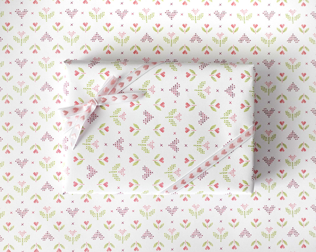 Cross Stitch Hearts Gift Wrap Sheets