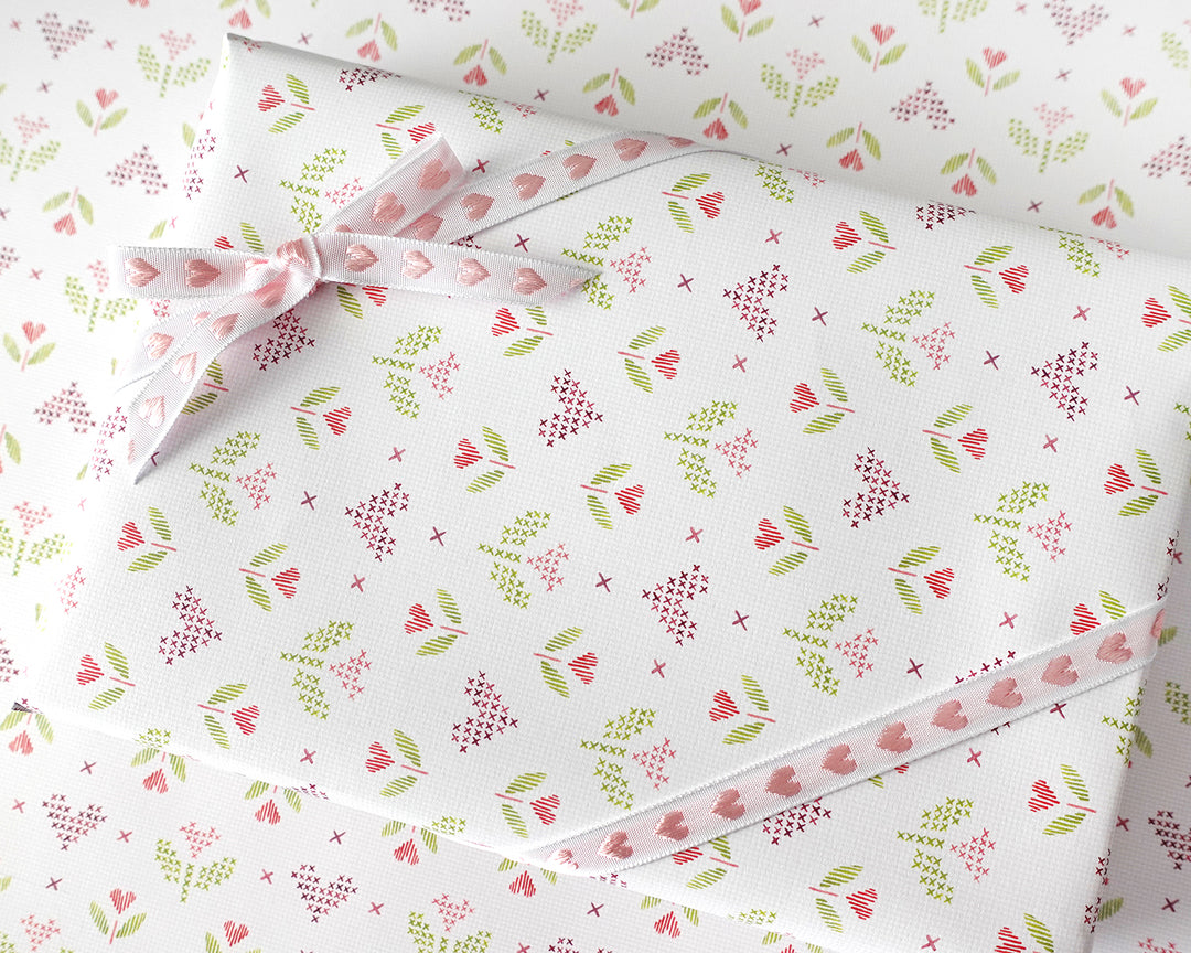 Cross Stitch Hearts Gift Wrap Sheets