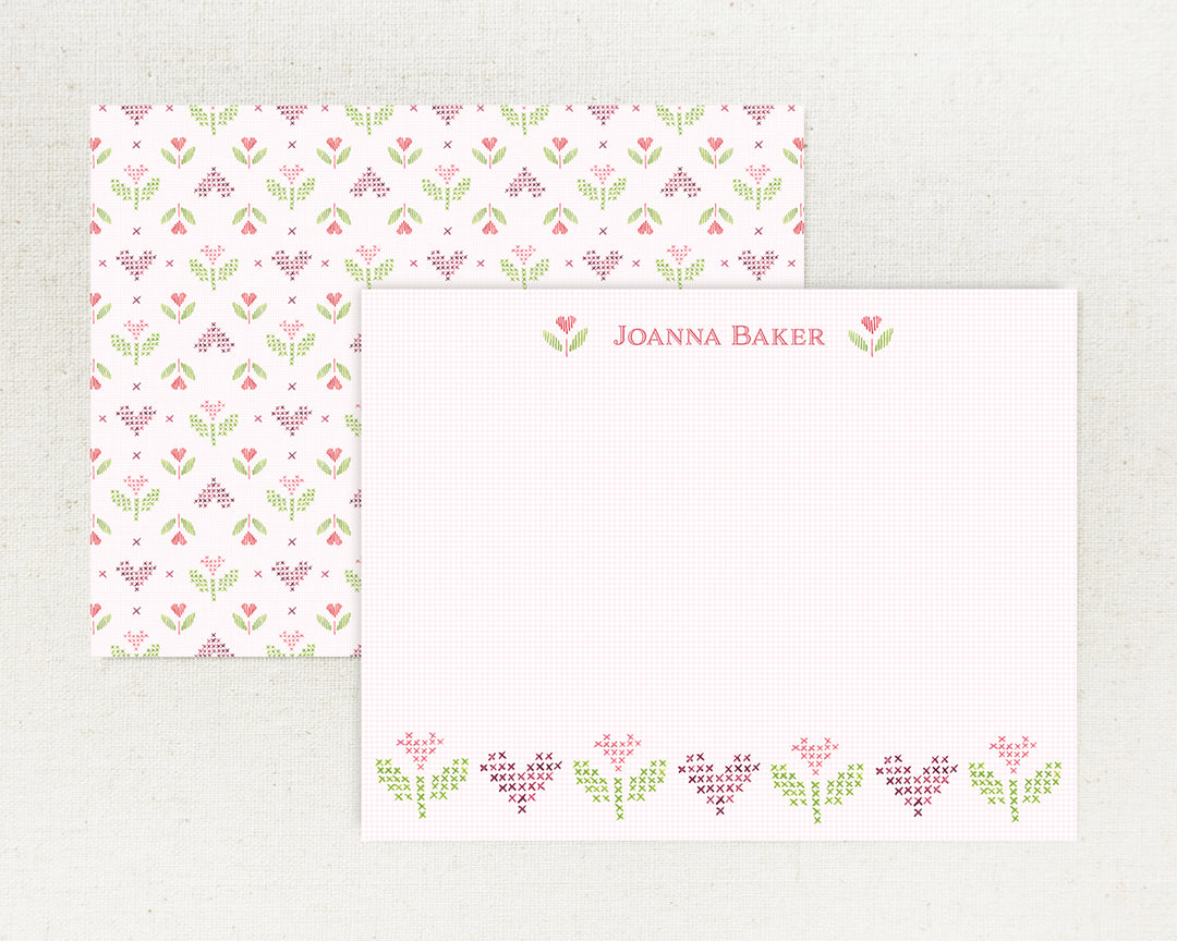 Cross Stitch Hearts Flat Note Cards