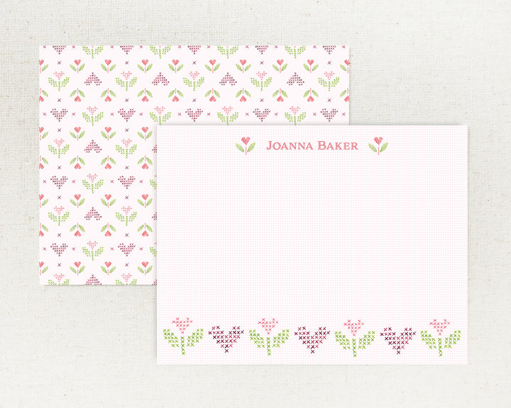 Cross Stitch Hearts Flat Note Cards