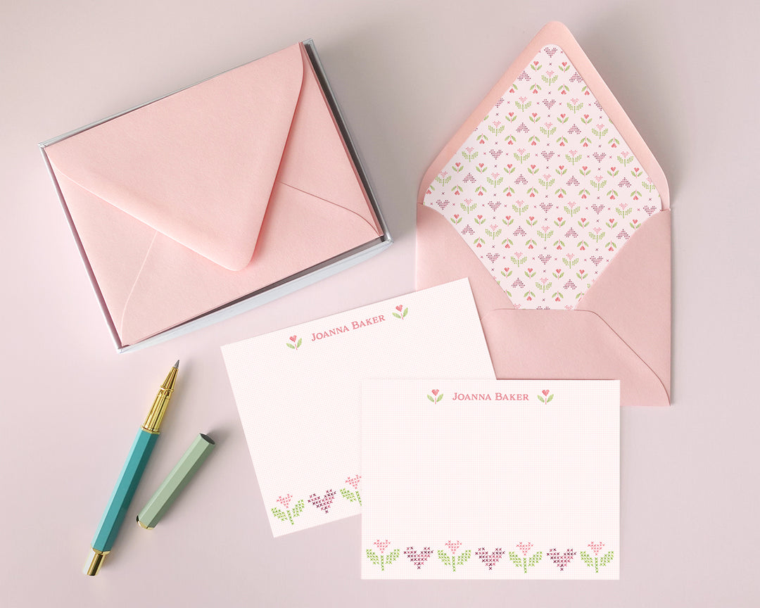 Cross Stitch Hearts Flat Note Cards