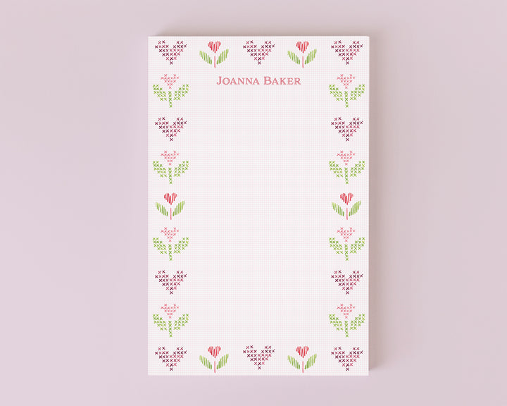 Cross Stitch Hearts Personalized Notepad