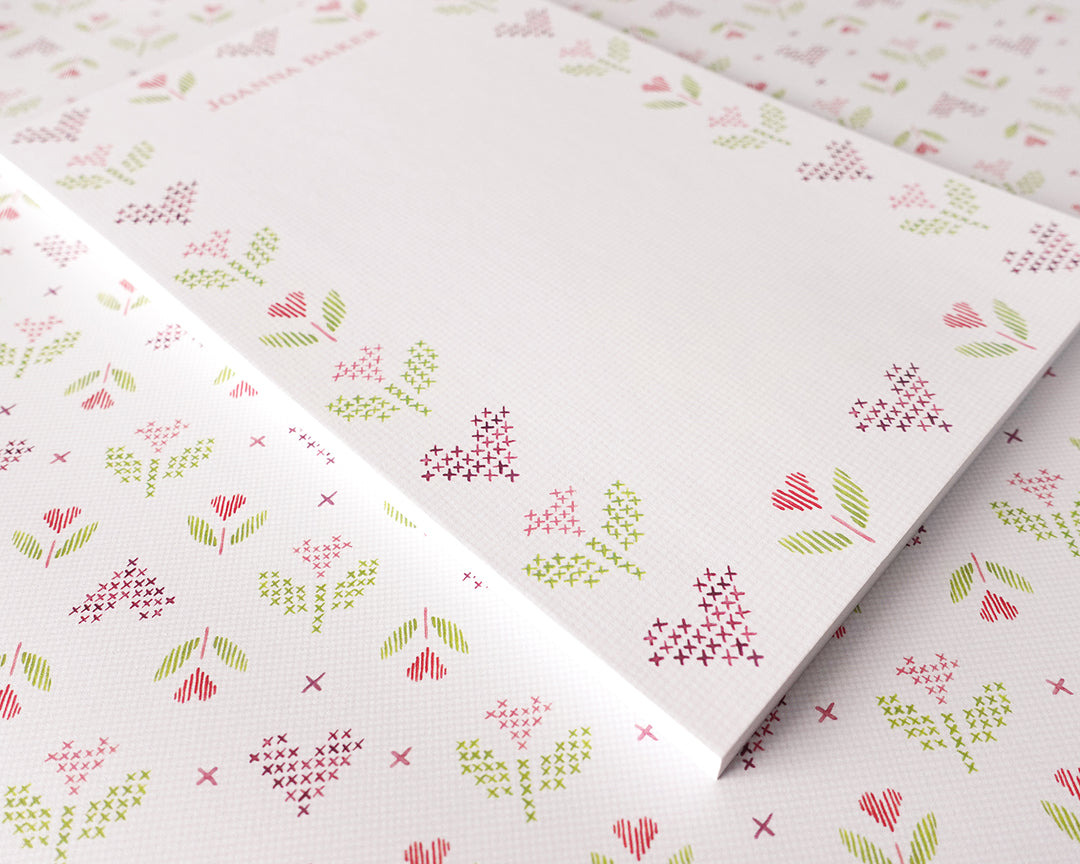 Cross Stitch Hearts Personalized Notepad