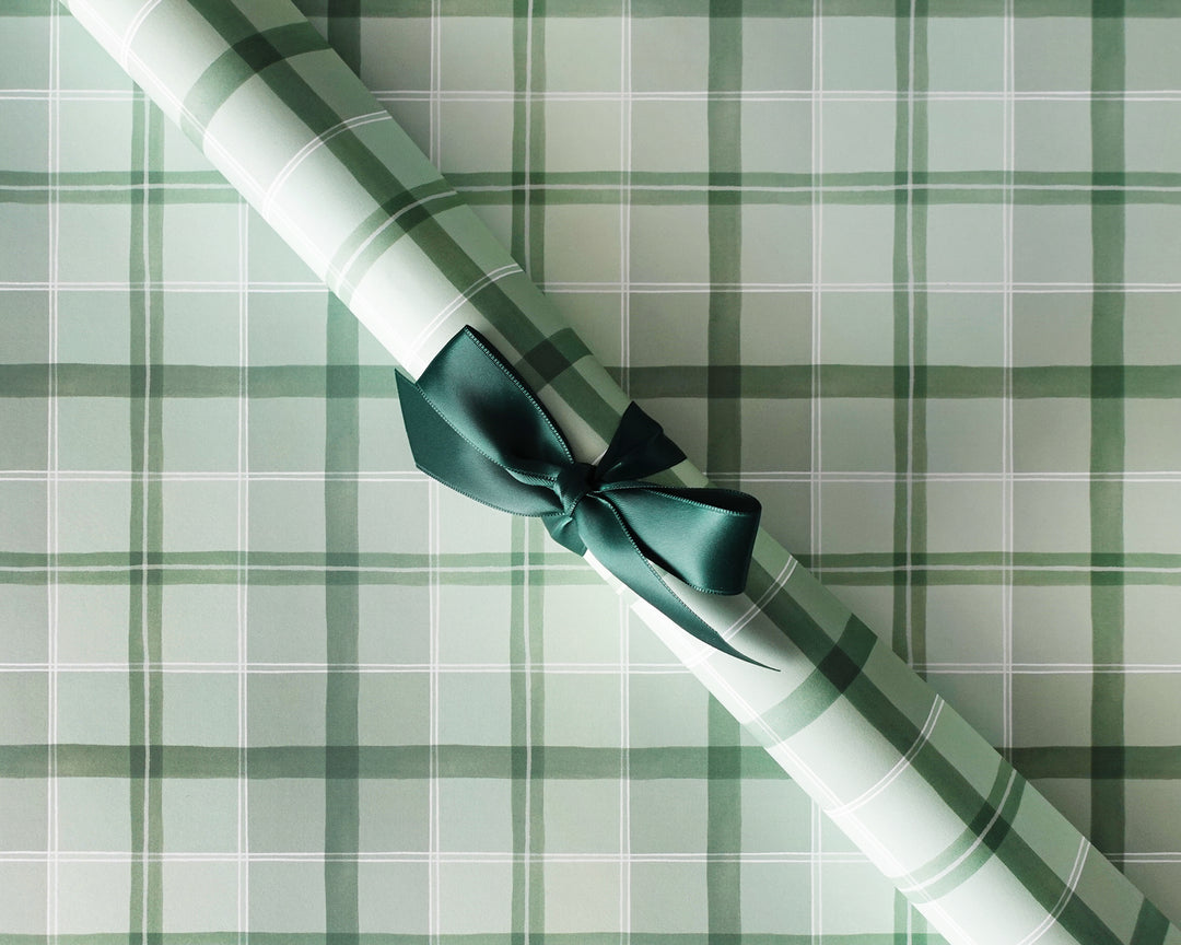 Mint Green Watercolor Plaid Gift Wrap Sheets