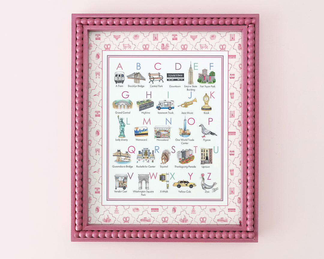 New York City Alphabet Art Print in Pink