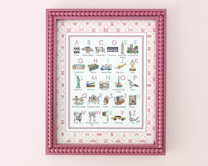 New York City Alphabet Art Print in Pink