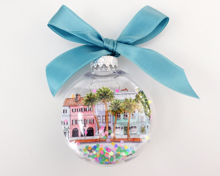 Rainbow Row Charleston Glitter Christmas Ornament