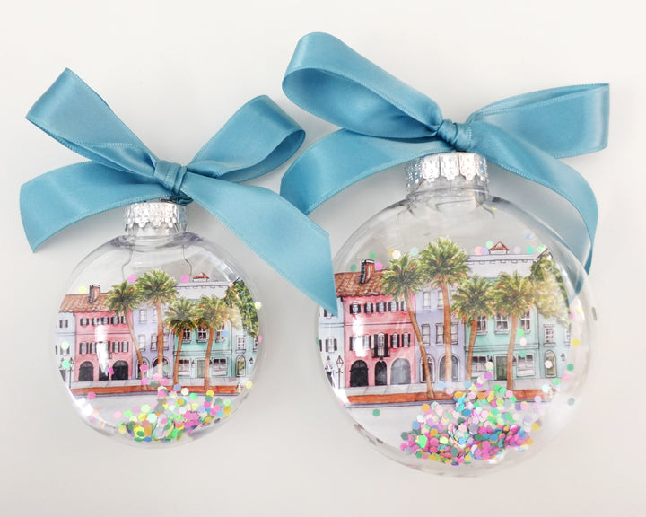 Rainbow Row Charleston Glitter Christmas Ornament