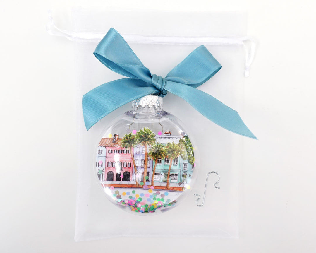 Rainbow Row Charleston Glitter Christmas Ornament