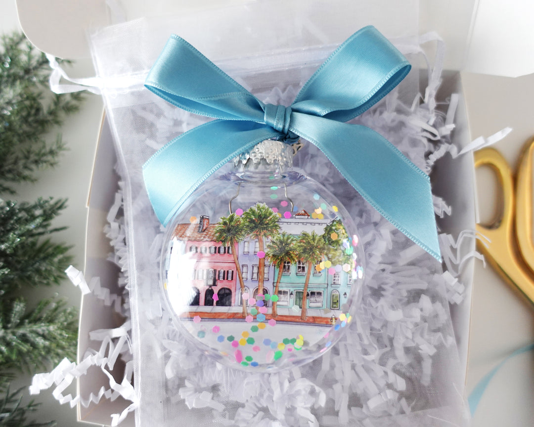 Rainbow Row Charleston Glitter Christmas Ornament