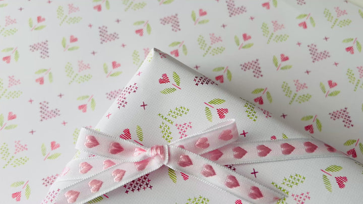Cross Stitch Hearts Gift Wrap Sheets