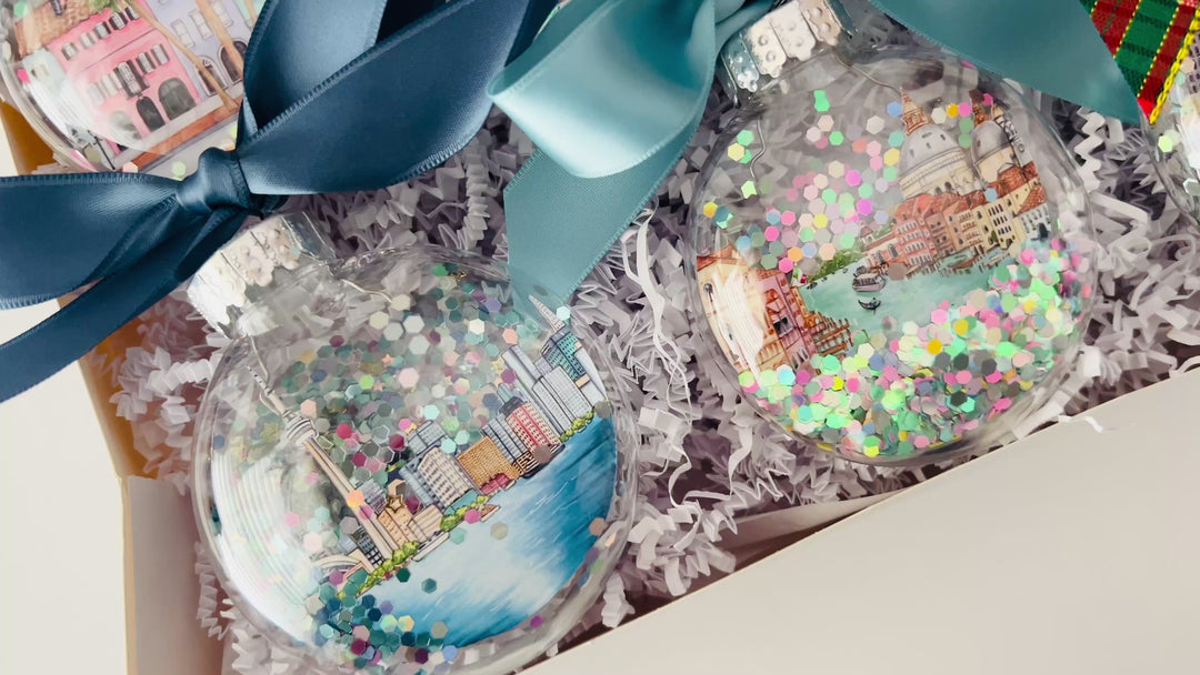 Create Your Own City Glitter Ornament Gift Set of 6
