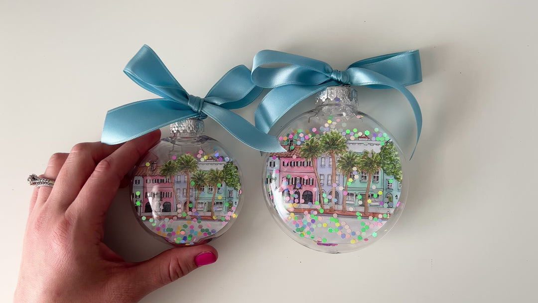 Rainbow Row Charleston Glitter Christmas Ornament