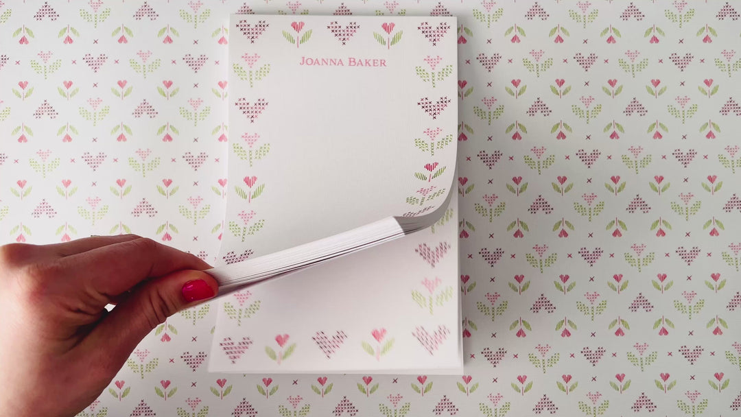 Cross Stitch Hearts Personalized Notepad