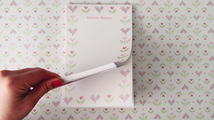 Cross Stitch Hearts Personalized Notepad