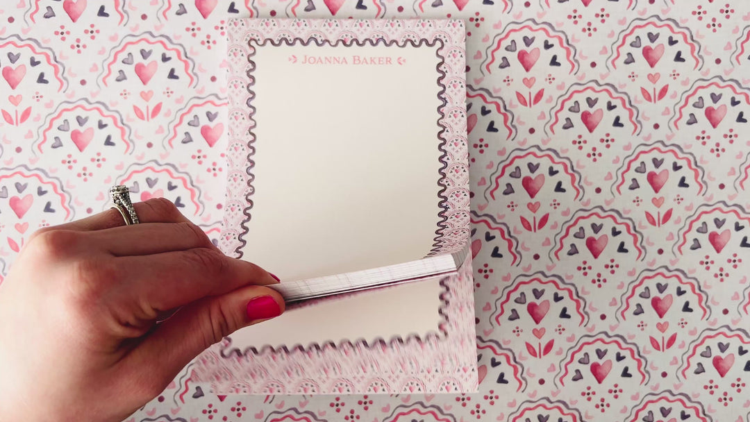 Scalloped Hearts Personalized Notepad