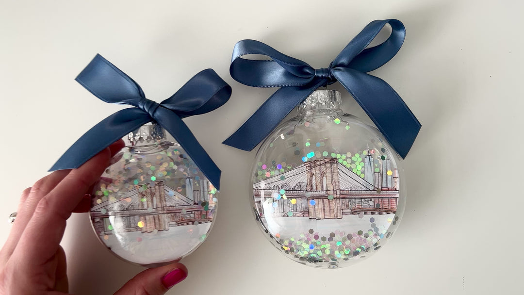 Brooklyn Bridge NYC Glitter Christmas Ornament