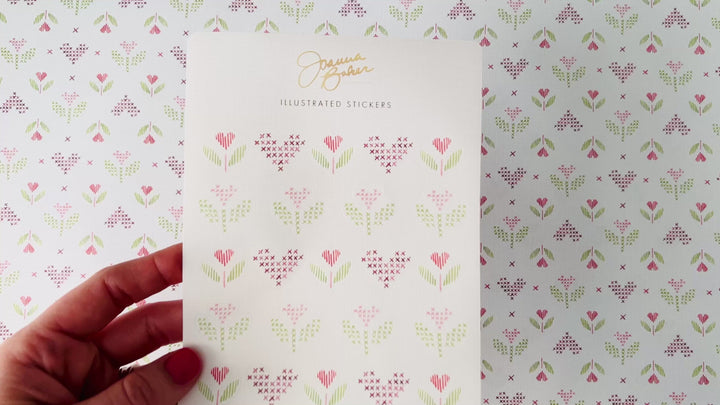 Cross Stitch Hearts Sticker Sheet