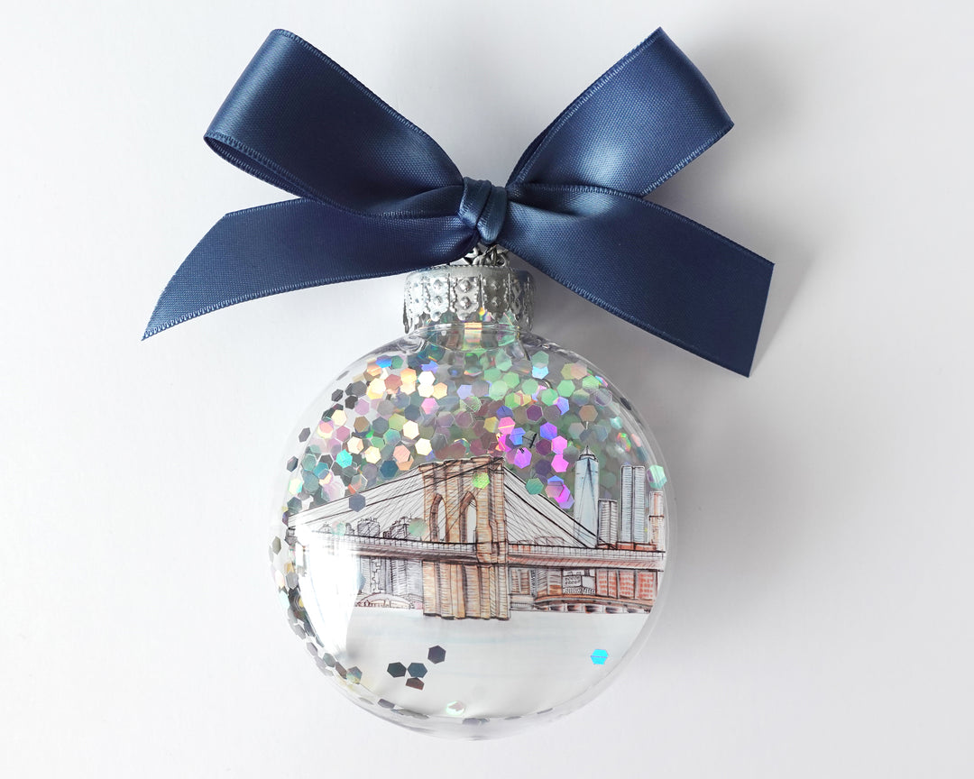 Brooklyn Bridge NYC Glitter Christmas Ornament