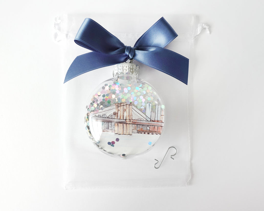 Brooklyn Bridge NYC Glitter Christmas Ornament