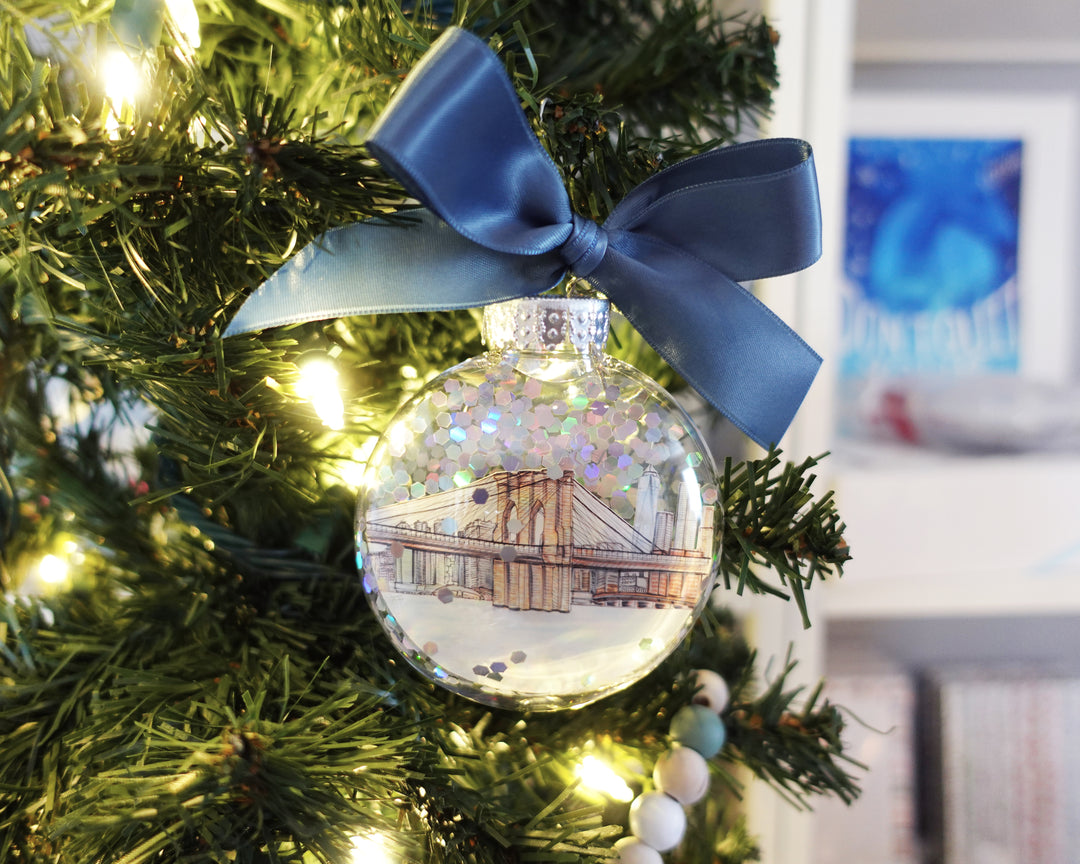 Brooklyn Bridge NYC Glitter Christmas Ornament