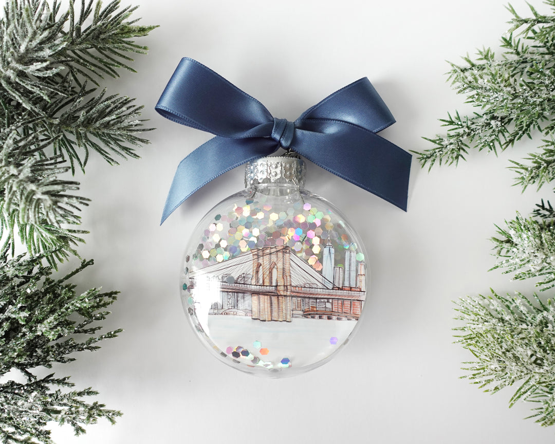 Brooklyn Bridge NYC Glitter Christmas Ornament