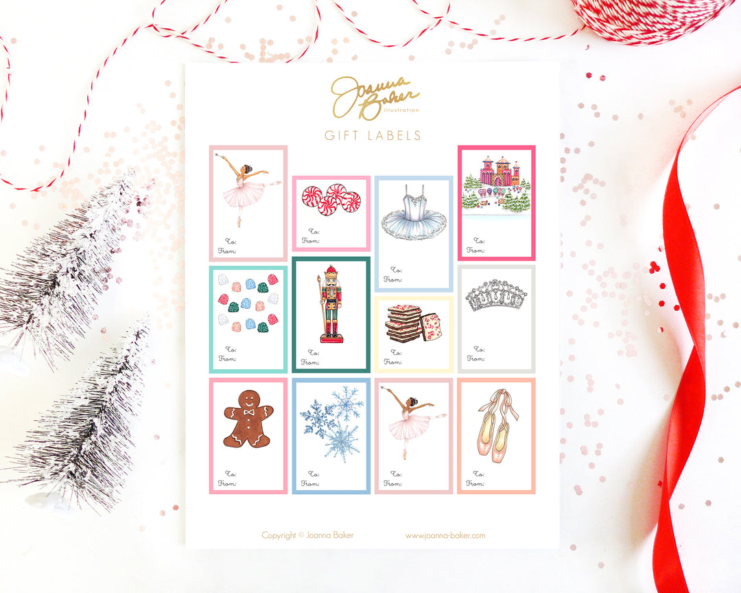 Nutcracker Ballet Holiday Gift Label Stickers