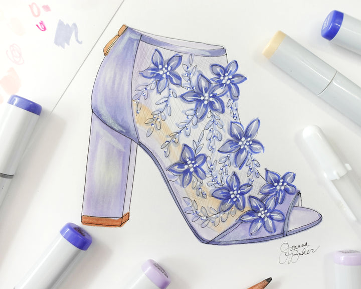 Spring Inspired Shoe - Original Marker & Ink Illustration