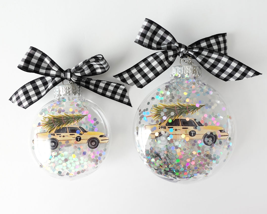 Taxi Cab Christmas Tree NYC Glitter Christmas Ornament