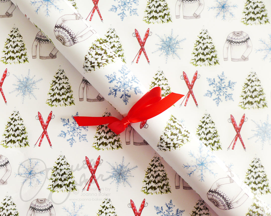 Winter Ski Chalet Fashion Holiday Gift Wrap Sheets