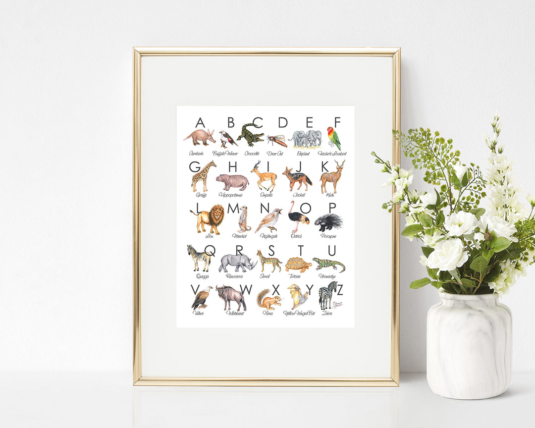 Safari Animal Illustrated Alphabet Art Print
