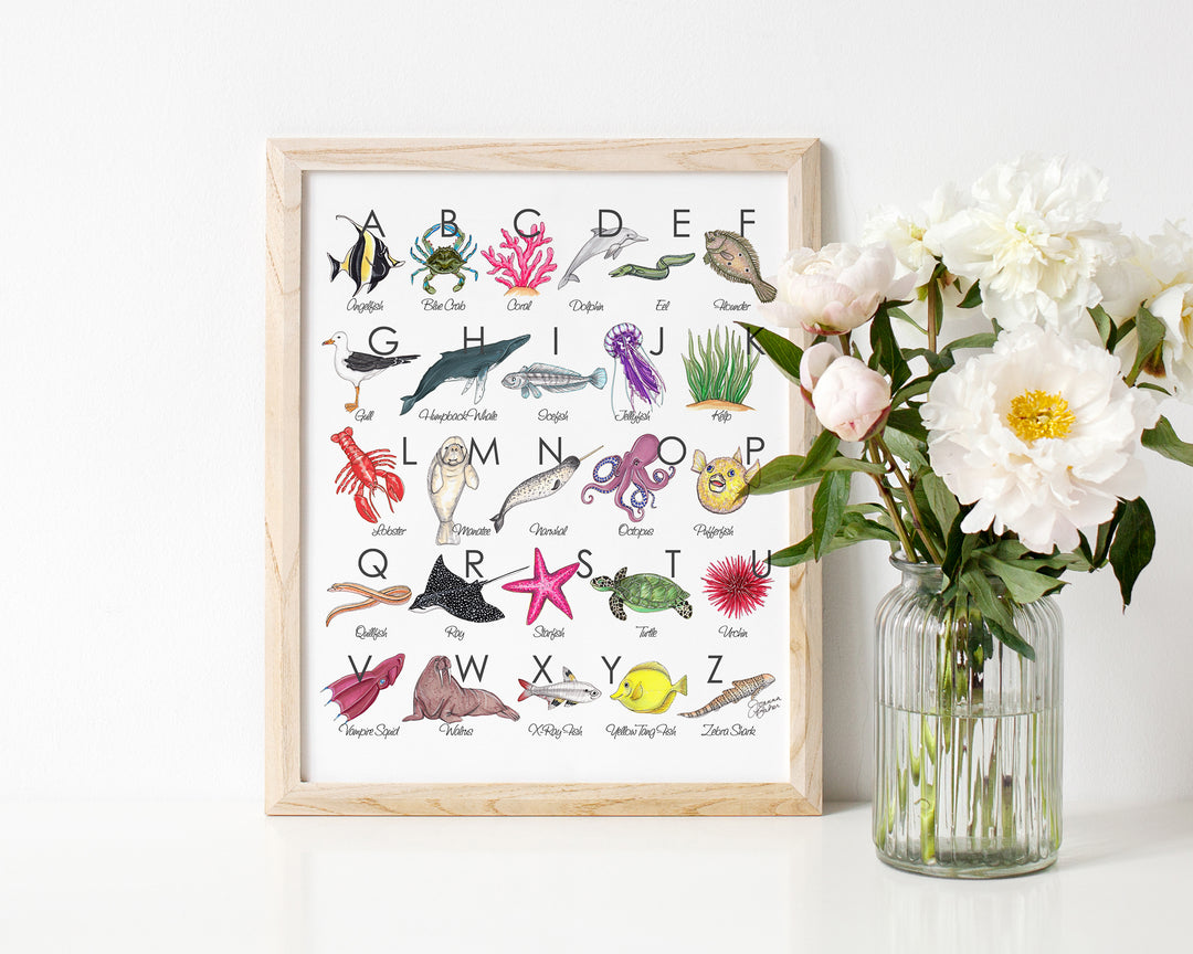 Sea Creature Illustrated Alphabet Art Print